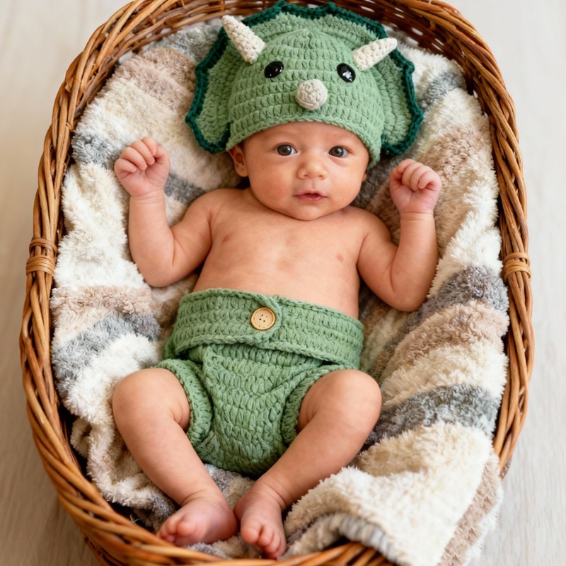 Infant Photography Props Outfit - 2pcs 크로 셰 뜨개질 공룡 신생아