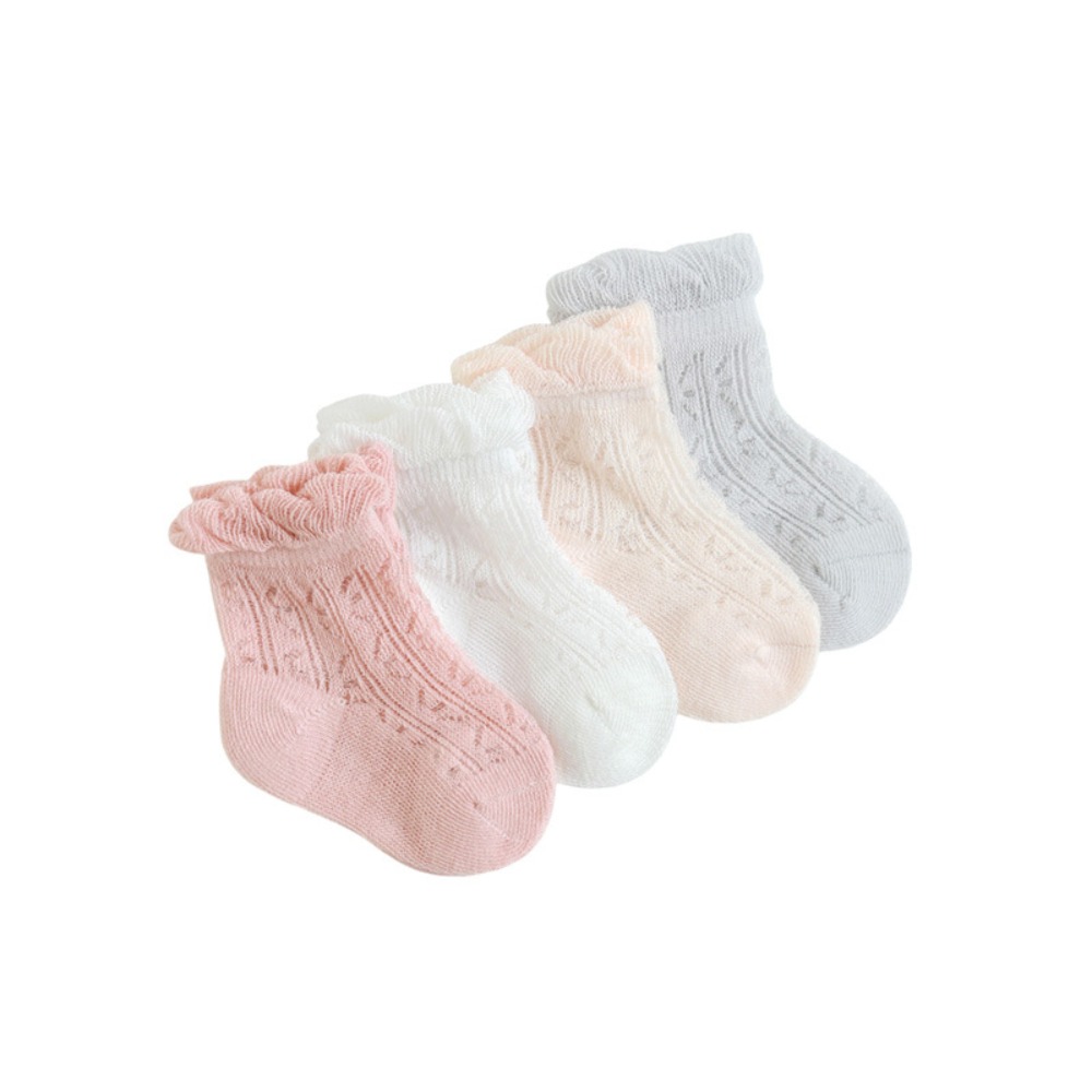 Unisex Baby Socks Non Slip - 4 쌍의 달콤한 코튼 베이비 프릴