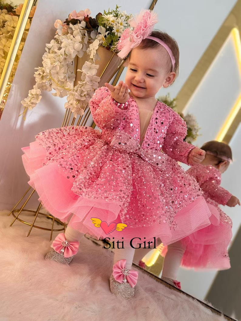 Toddler Girl Tulle Party Dress - 핑크 공주 아기 드레스 꽃의 소녀