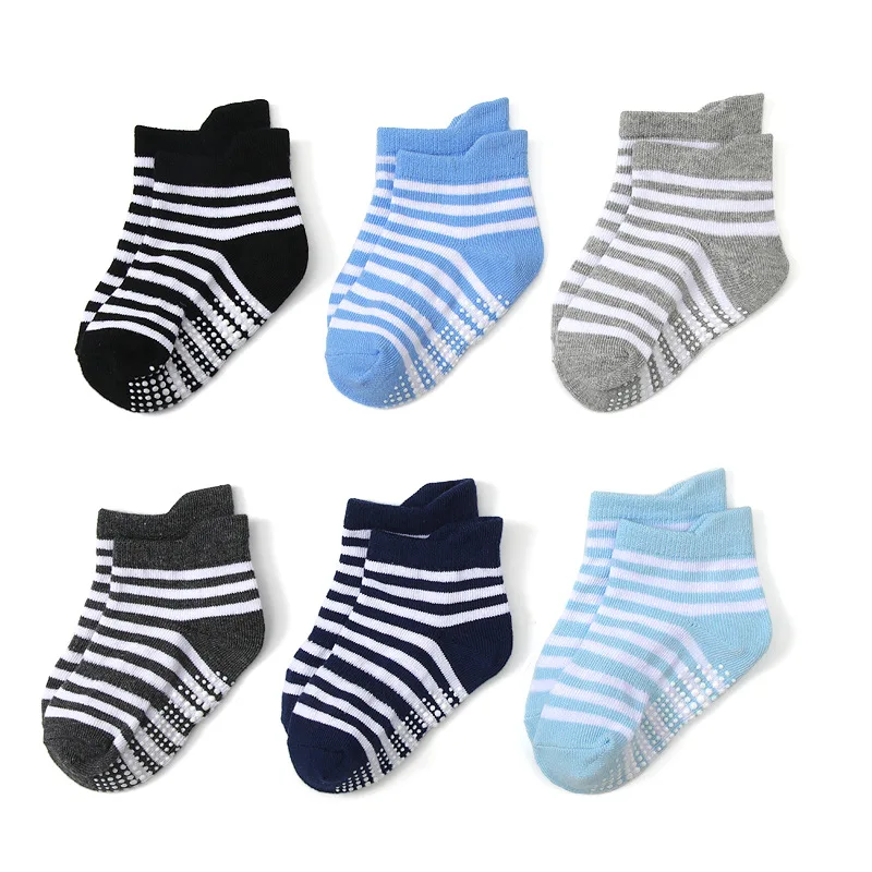 Unisex Baby Socks Non Slip - 6팩 아기 바닥 양말 줄무늬 통기성