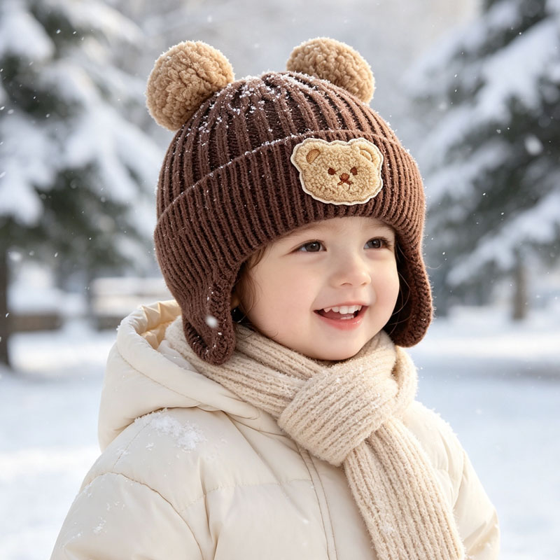 Infant Beanie Hat With Ears - 1-10개 아기 곰 귀 니트 비니