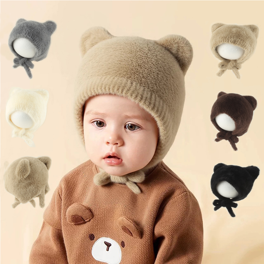 Infant Beanie Hat With Ears - 귀여운 만화 아기 니트 모자 겨울