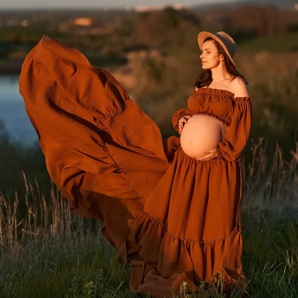 Maternity Wear - 섹시한 오프 숄더 레트로 출산 사진