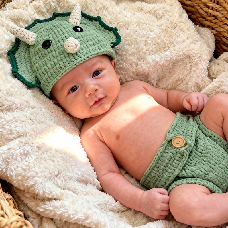 2pcs 크로 셰 뜨개질 공룡 신생아 사진 소품 니트  - Infant Photography Props Outfit 리뷰 및 가격