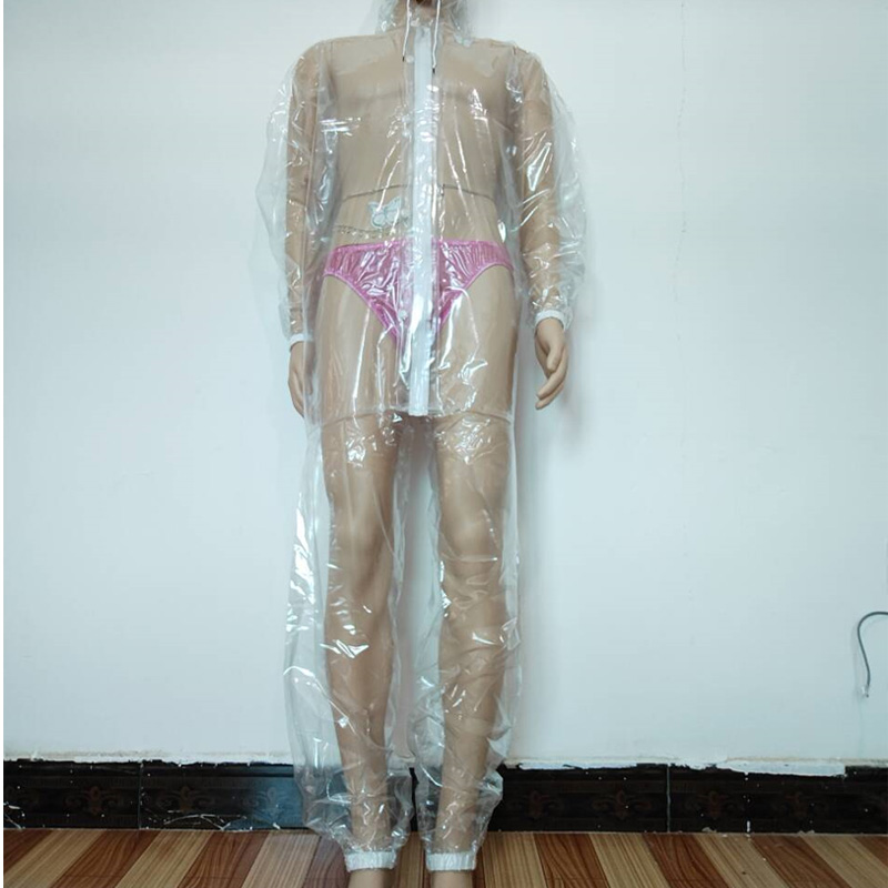 섹시한 PVC 투명 지퍼 플라스틱 점프수트 후드형 긴팔 - Diapering 리뷰 및 가격