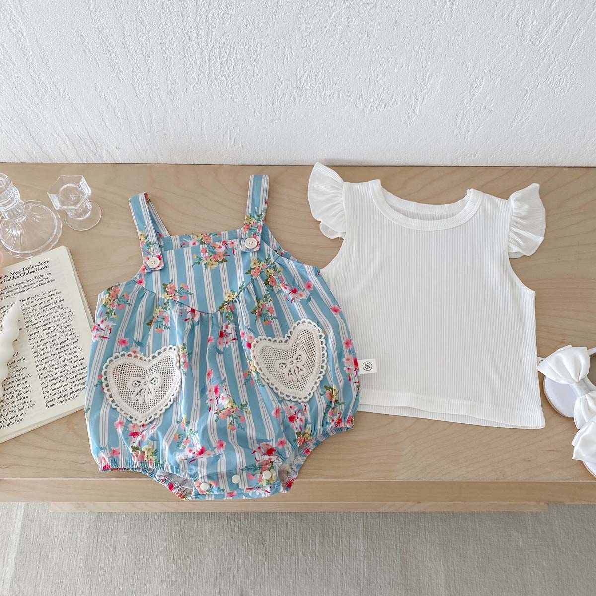 2PCS 신생아 옷 아기 소녀 바디 슈트 플러터 슬리브 - Newborn Baby Girl Romper Floral 리뷰 및 가격