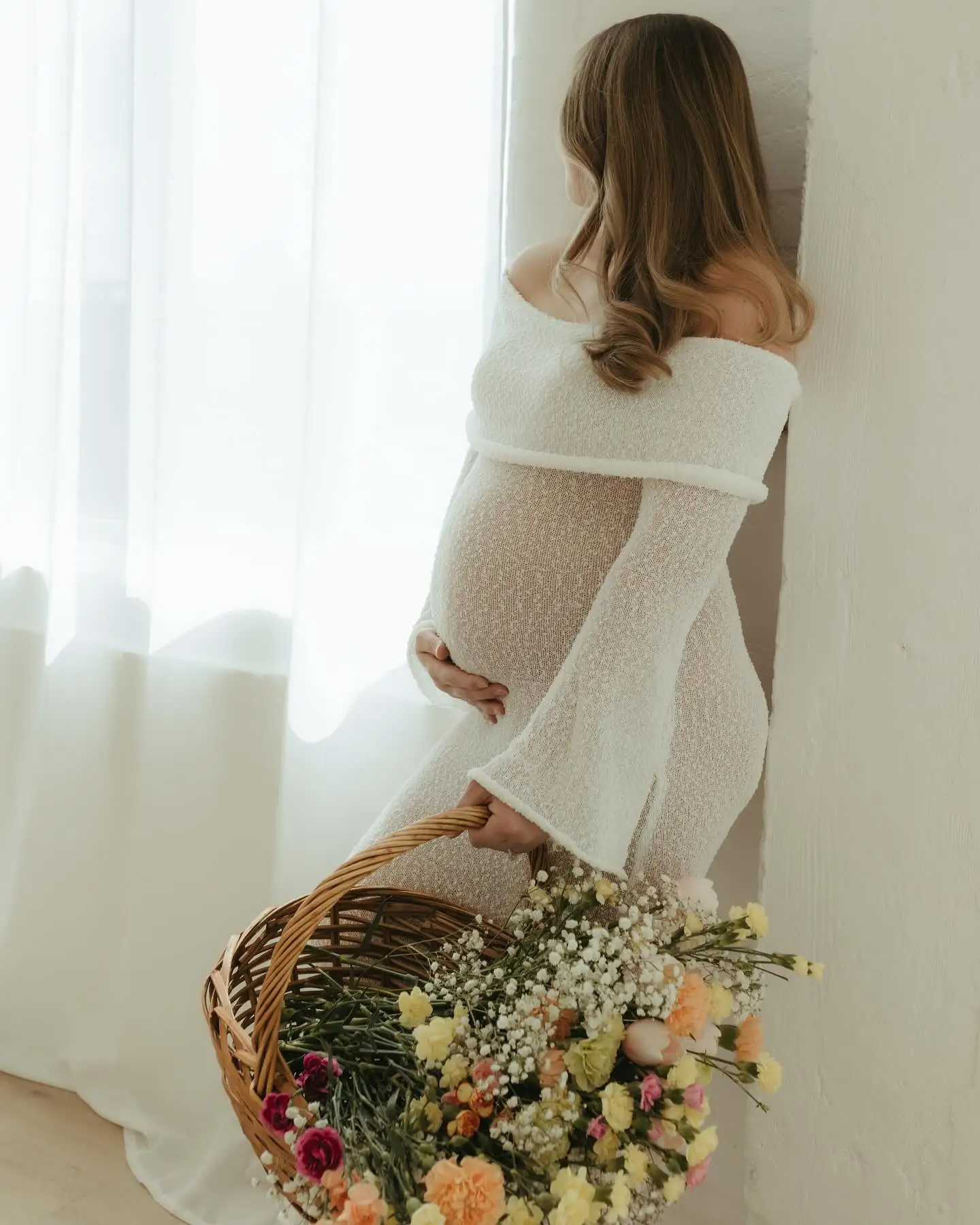 임신 사진 촬영 드레스 긴 소매 니트 오프 숄더 맥시  - Maternity Wear 리뷰 및 가격