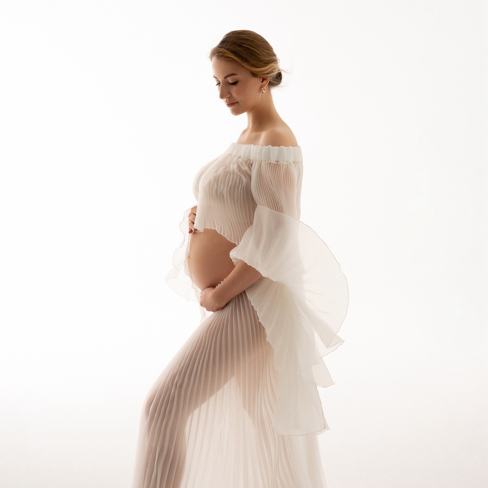플리츠 임산부 사진 촬영 드레스 화이트 메쉬 가운 사진 - Maternity Wear 리뷰 및 가격