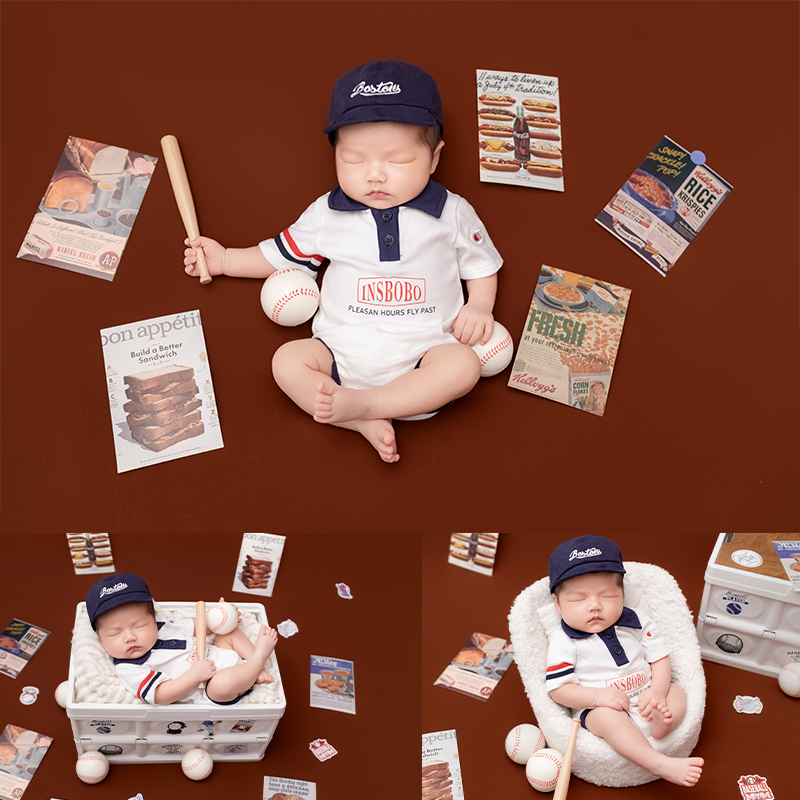 스포츠 야구 테마 신생아 사진 촬영 의상 반소매 롬퍼  - Infant Photography Props Outfit 리뷰 및 가격
