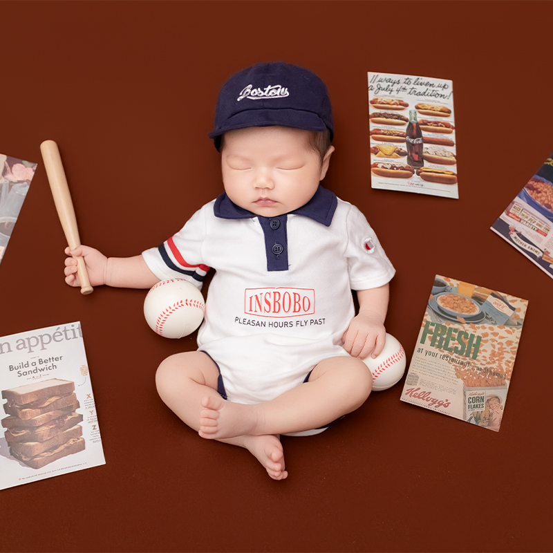 스포츠 야구 테마 신생아 사진 촬영 의상 반소매 롬퍼  - Infant Photography Props Outfit 리뷰 및 가격