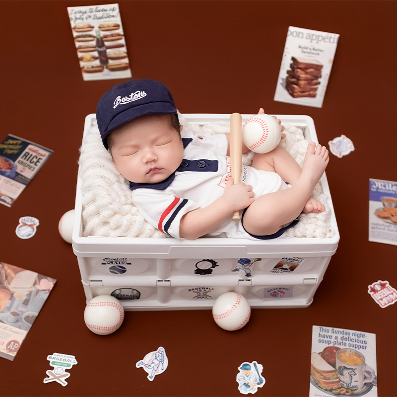 스포츠 야구 테마 신생아 사진 촬영 의상 반소매 롬퍼  - Infant Photography Props Outfit 리뷰 및 가격